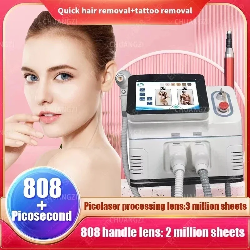 

2 In 1 808 Diode Laser Permanent Hair Removal Q Switch And Yag Portable Picosecond Laser Tattoo Machine Noninvasive Hair Removal