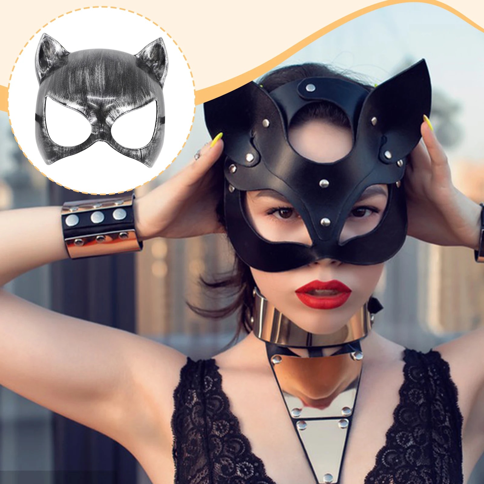 Katzenmaske Zubehör Gesichtsbedeckung Halloween Kostüm Tiermaske Tier Cosplay Gesichtsmaske für Party Festival Nachtclub Geburtstagsrolle – Detail 1
