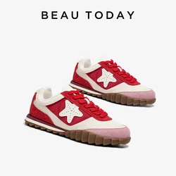 BEAUTODAY Casual Sneakers Women Fabric Round Toe Retro Style Lace Up Mixed Colors Flats Agassi Shoes Female 29877