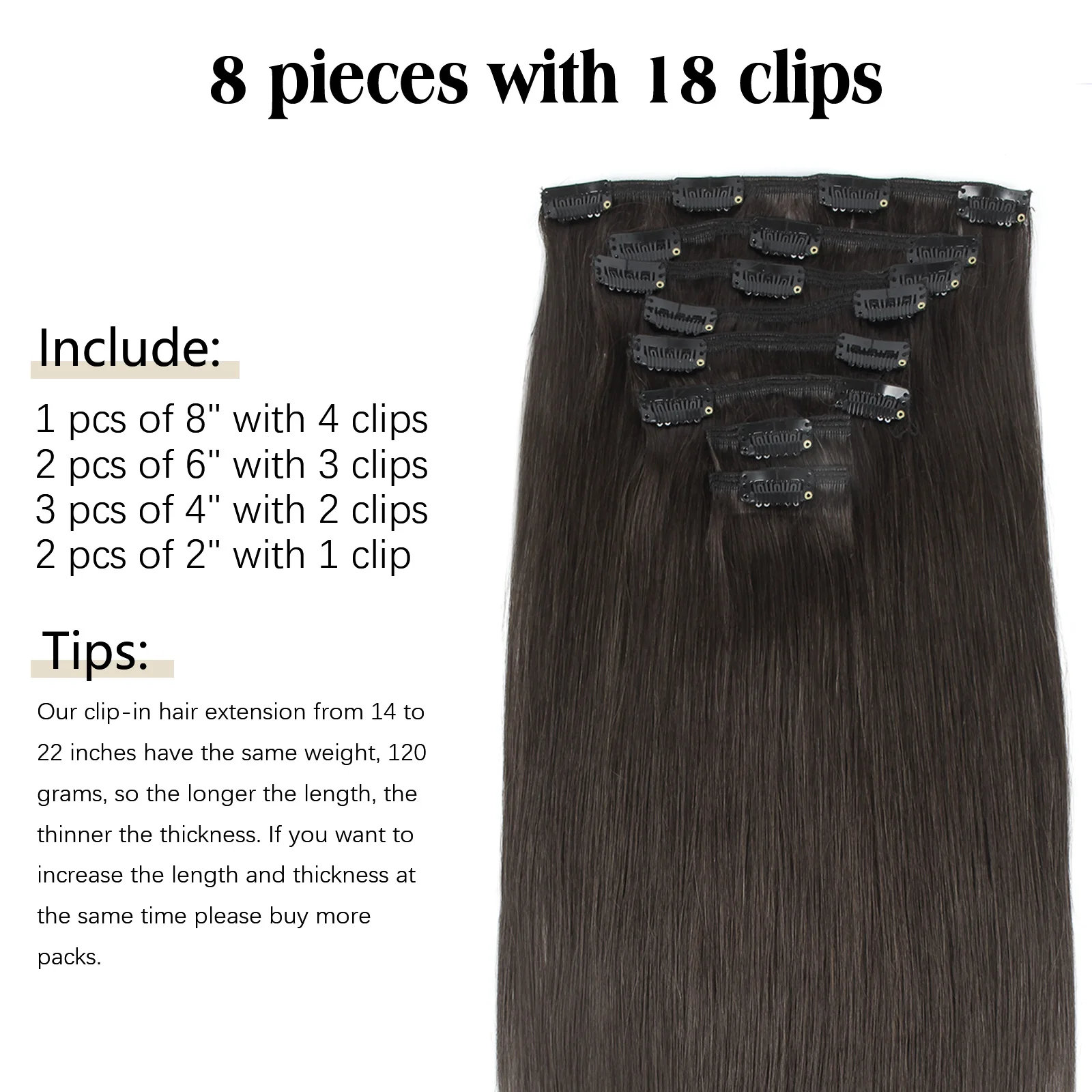 Sixstarhair 8Pcs 헤어 클립 인간의 머리카락 확장 100 그람/갑 12/14/16/18/20/22 인치 인간의 머리 클립 여성용 헤어 익스텐션