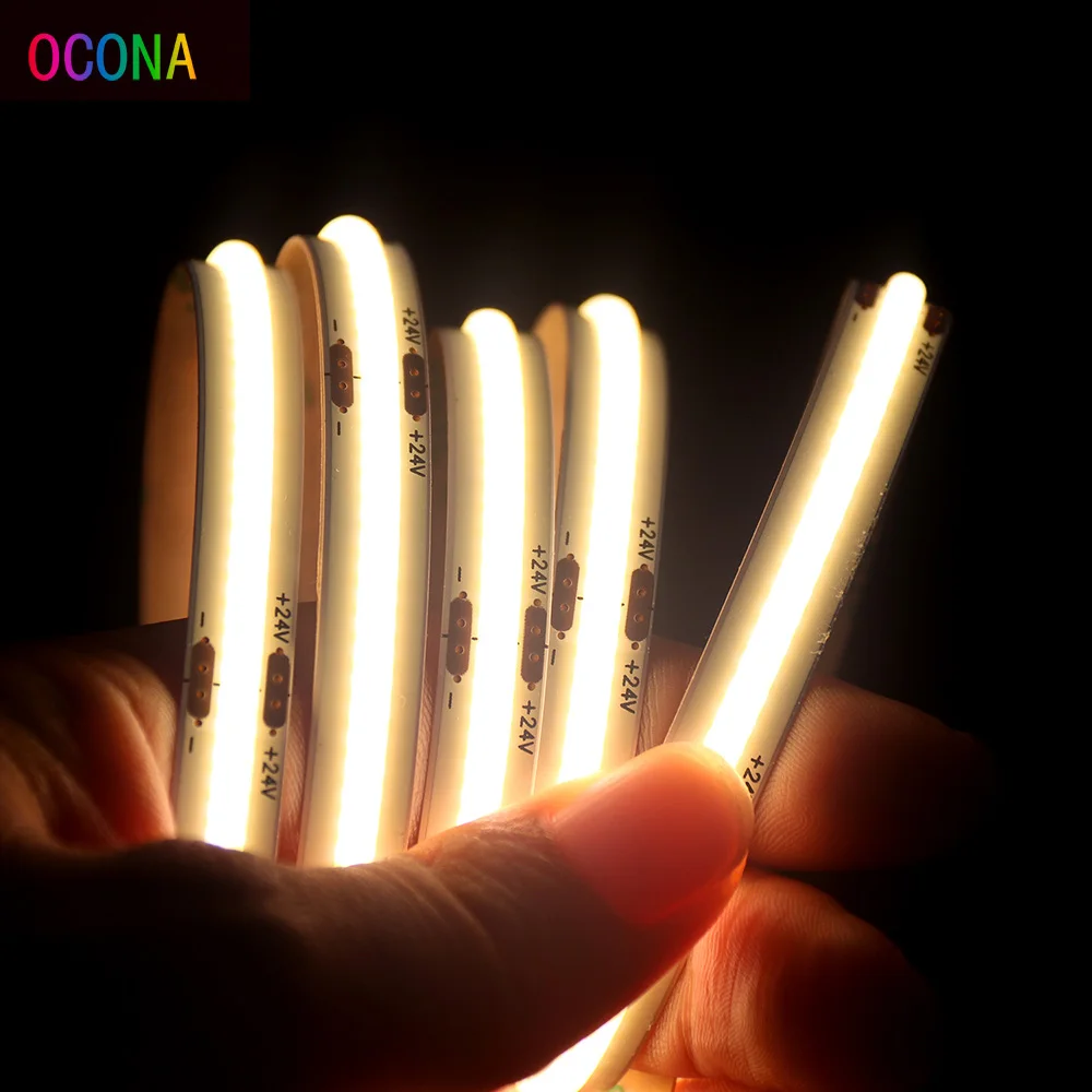 OCONA 5m/10m COB LED Strip Lights For Room Decor 8mm 480LED/m DC24V Ra90 High CRI LED Tape Ribbon Warm Cool White 3000K Dimmable