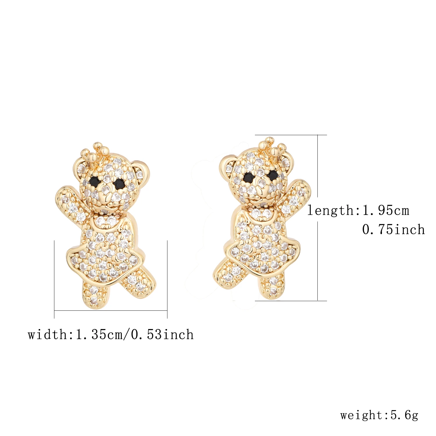 VCT New 14K Teddy Bear Earrings Ballet Bear Crystal Stone Copper Material Gold Wholesale Price Jewelry