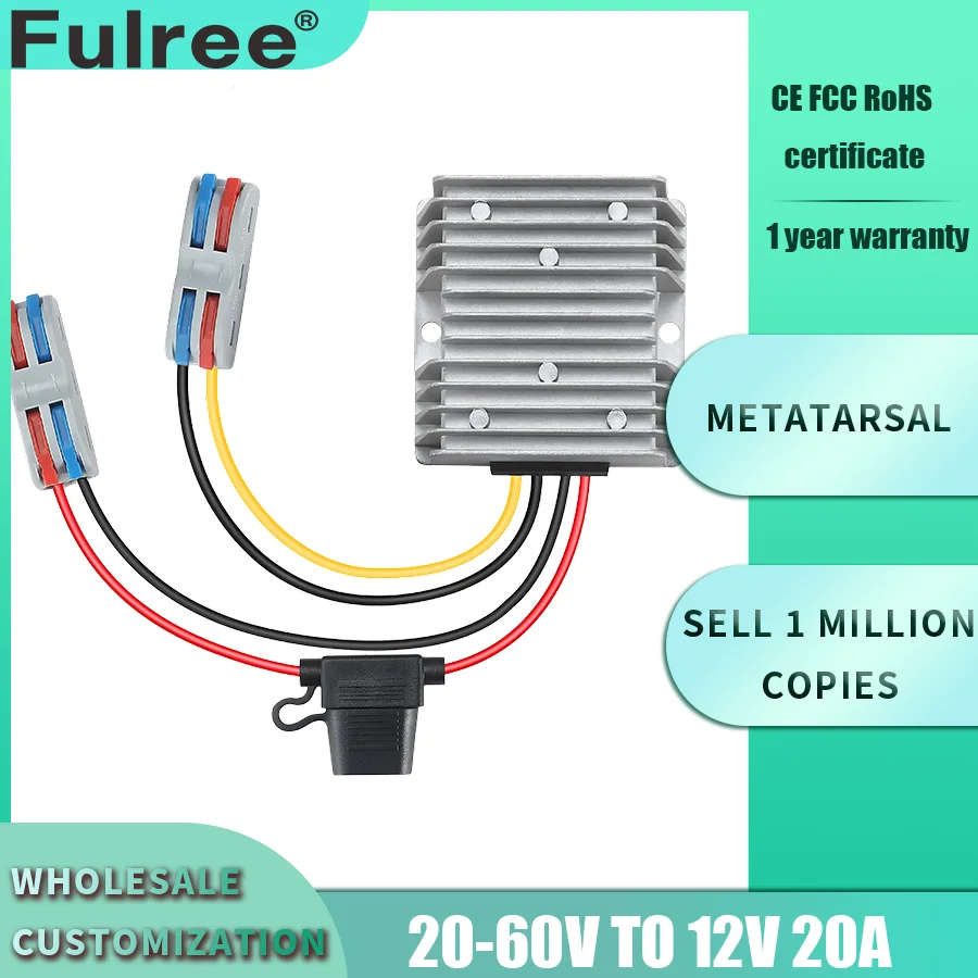 DC 36V/48V Step Down to 12V 20A 240W DC Converter Regulator Power Module Step Down Transformer, Waterproof Regulator