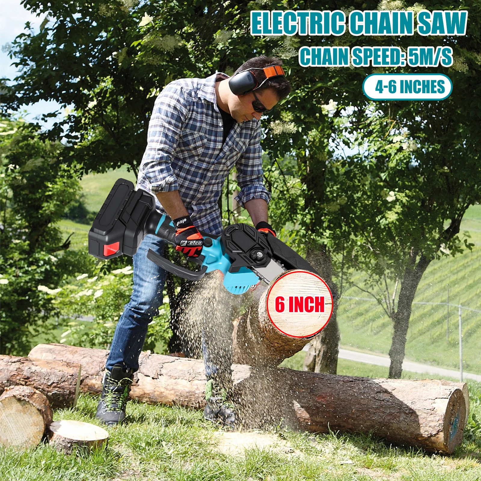 Picture 3: Mini Cordless Chainsaw 6 Inch Brushless Motor, 2 2.0Ah Batteries and 2 Chains, Ideal for Tree Pruning and Gardening Work