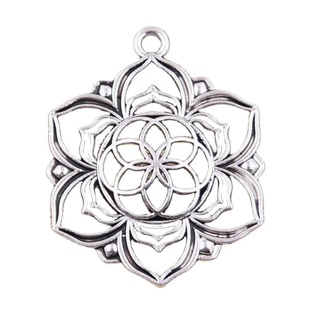4 sztuk Charms joga kwiat życia Datura stramonium 43x35mm antyczne srebro kolorowe wisiorki dokonywanie DIY Handmade biżuteria tybetańska — zdjęcie 2