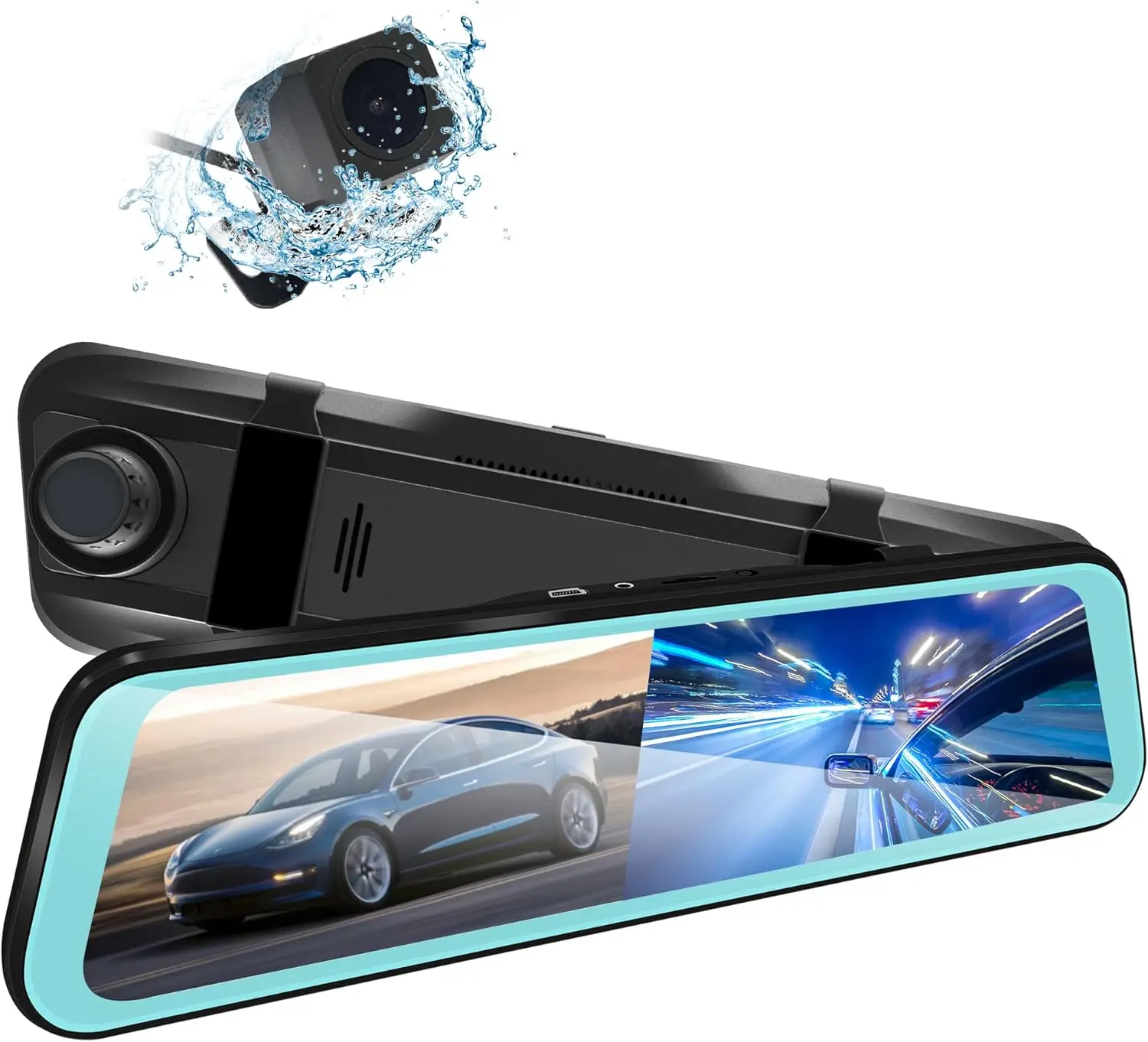 Mirror Dash Cam Front Rear Camera, 9.66