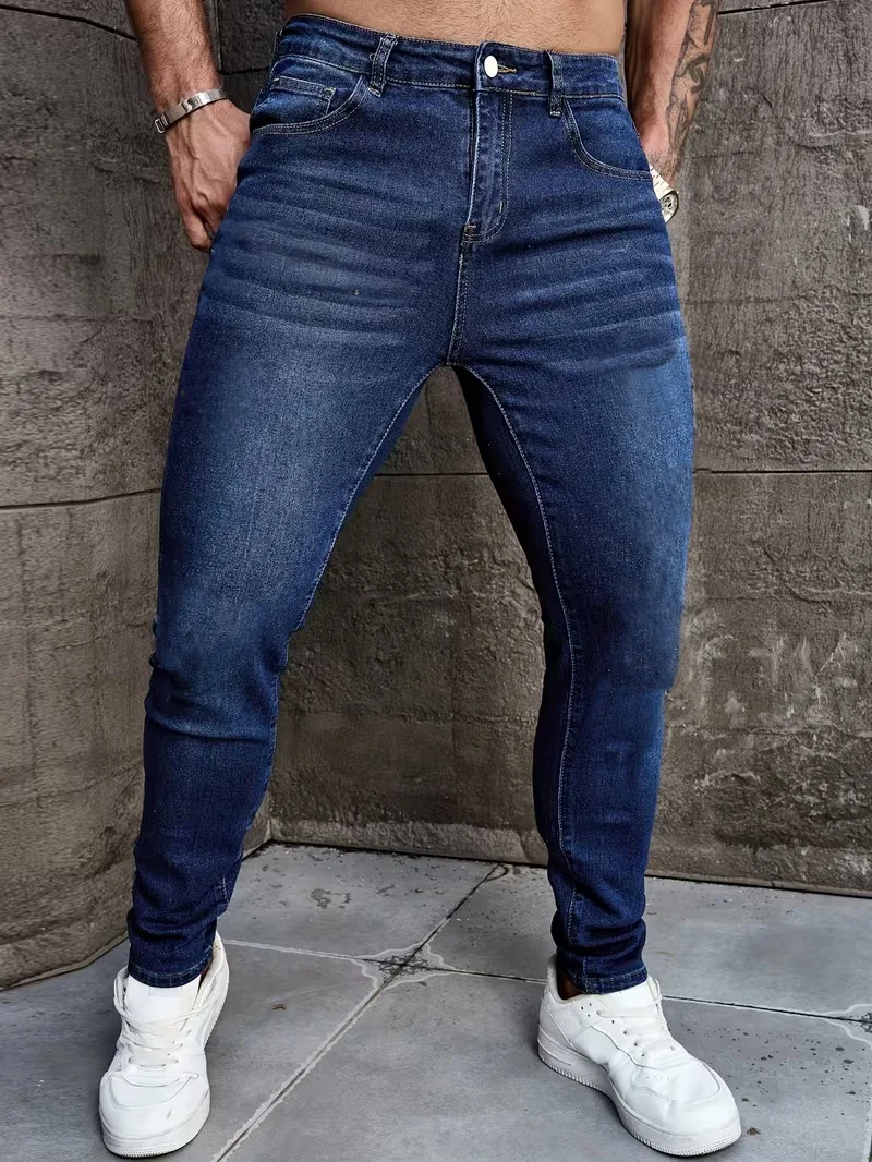 

Одна пара мужских джинсов узкого кроя в уличном стиле — средняя эластичность, обычная длина с деталями на молнии — повседневный универсальный всесезонный вариант