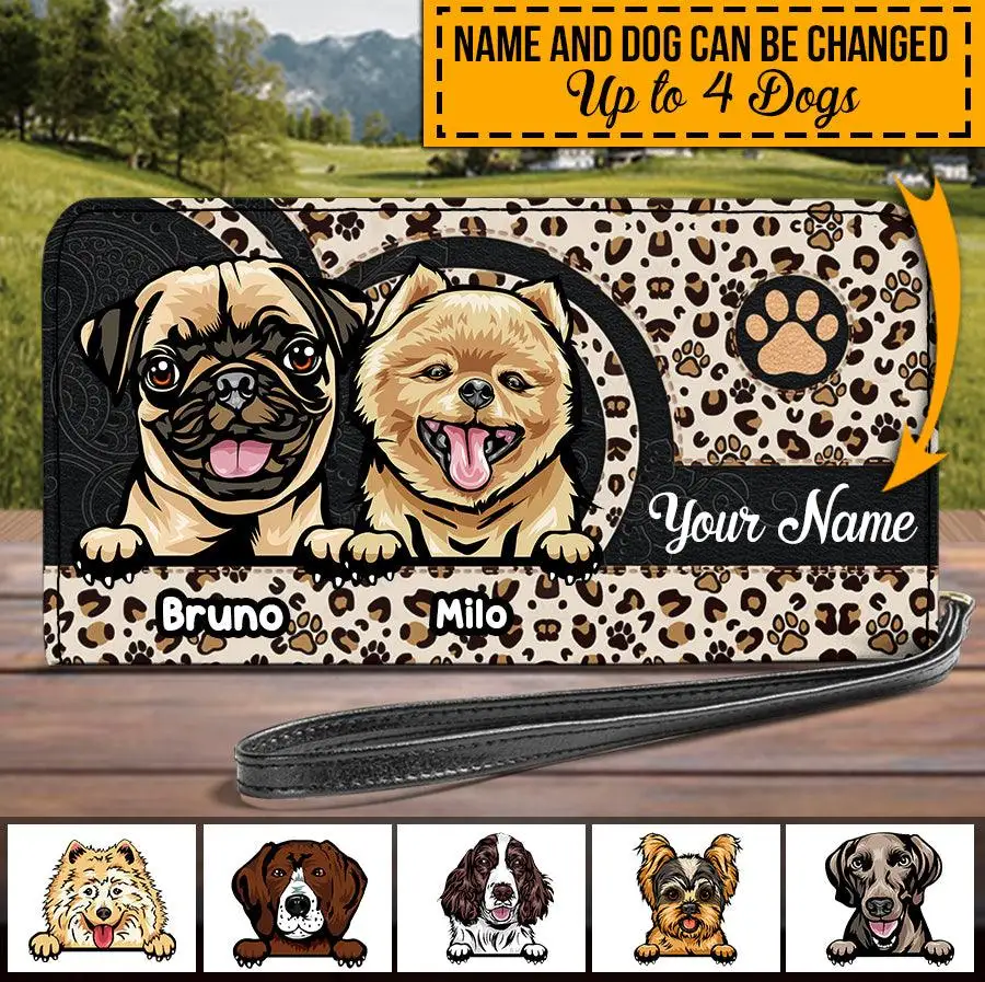 

Women's Long Wallet Leopard Print and Dog Paw Coin Purse Long Card Holder Wallets Female Pu Leather Clutch Money Bag Pouch Gifts