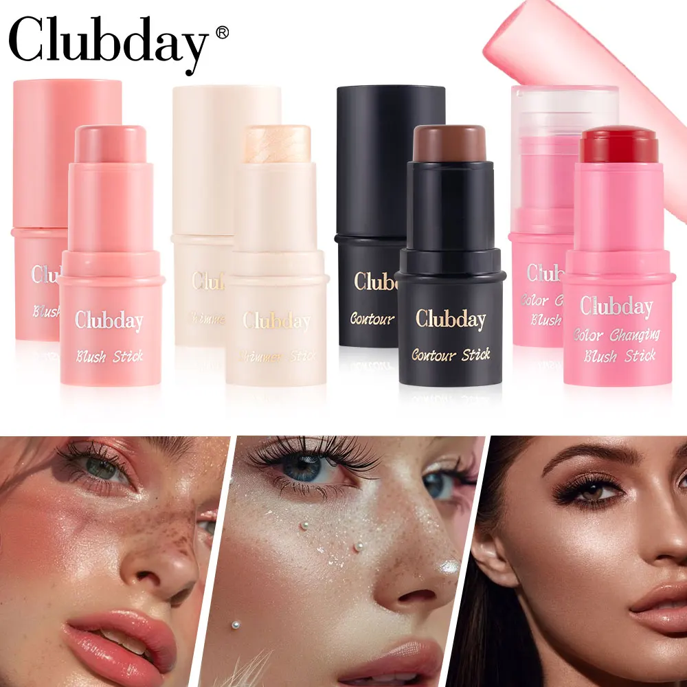 Clubday 4 ألوان وجه غير لامعة سهلة اللون جيلي أحمر الخدود تثبيت تسليط الضوء على عصا أحمر الخدود مقاومة للماء تدوم طويلاً #5