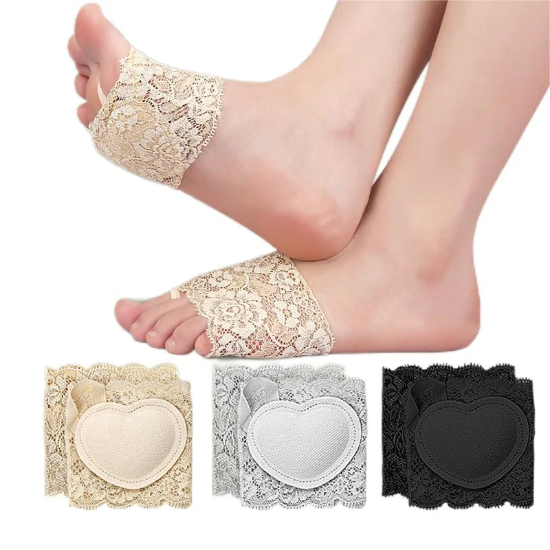 

3 Pairs Open Half Toe Sandal Liner Socks Invisible Socks for Slippers High Heels Non Slip with Sponge Cushion and Lace Trimmed