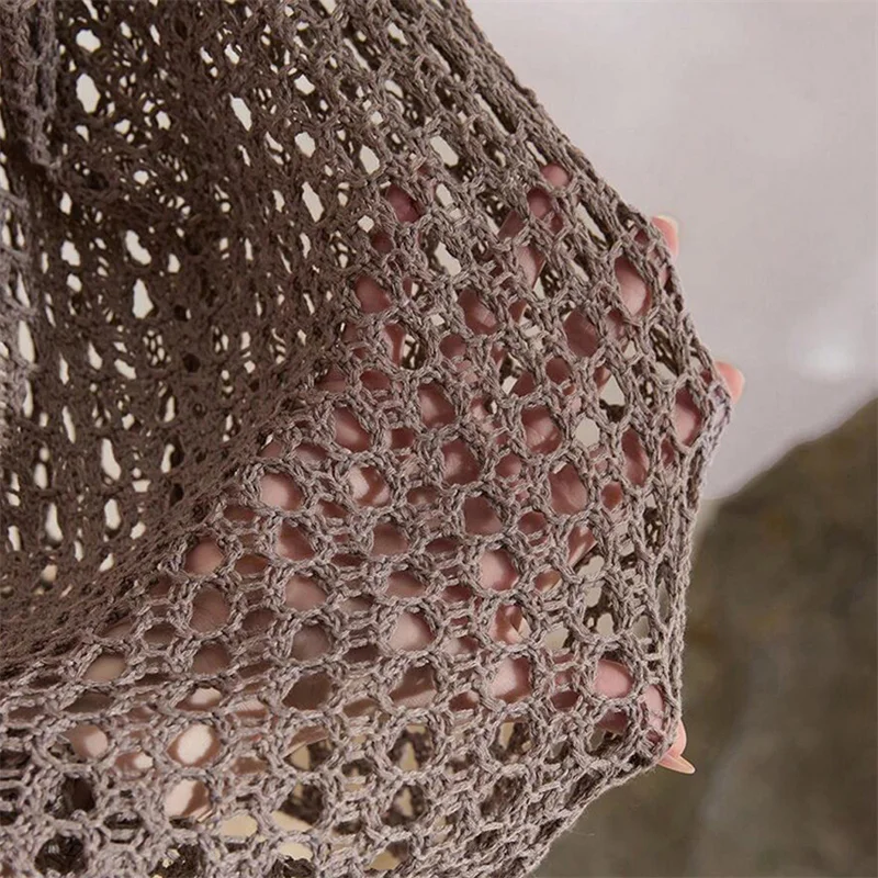 2 PCS Women's Beach Crochet Swimsuit Set Sexy Halter Lace-Up Crop Top & High-Waist Skirt Bikini Cover-Up Hollow out Knit Dress