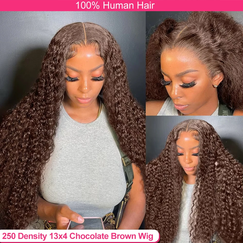 13x4 Deep wave Frontal Wigs Chocolate Brown Colored Lace Front Wig 30 Inch Hd Transparent Lace Front Wigs Curly Human Hair Wig