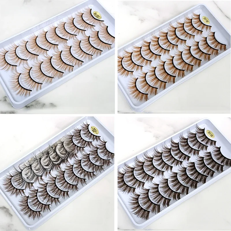 OKAYLASH Blond sztuczne rzęsy 10 par / etui Jasne ciemnobrązowe sztuczne kolorowe rzęsy 3D Fluffy Cils — zdjęcie 2