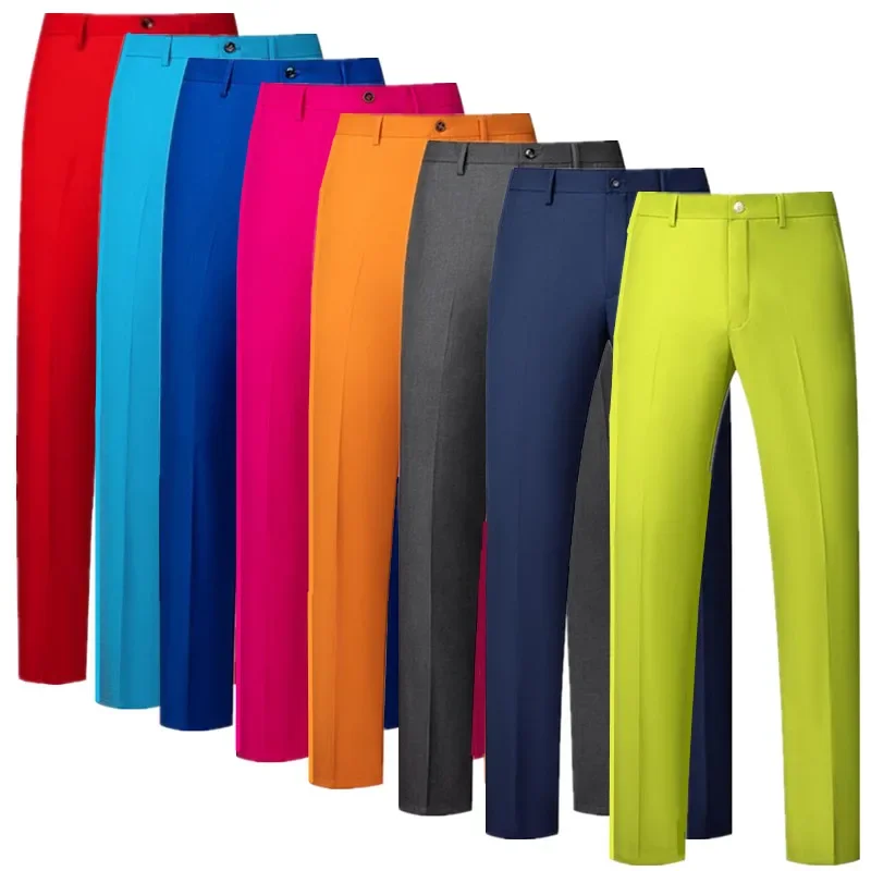 Nouveaux hommes couleur unie costume formel pantalon noir/rouge/bleu Royal Homme mariage bureau Social pantalon ajusté