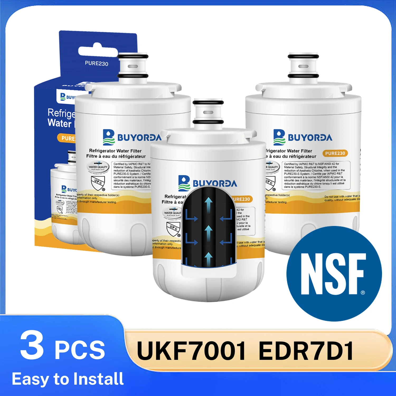 

Фильтр для воды EDR7D1 (7 дюймов) для холодильников Whirlpool, замена для UKF7001, UKF7003, для Maytag, для Jenn-Air, угольный, 3 штуки в упаковке