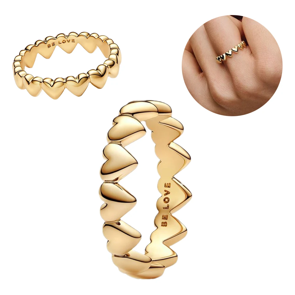 2024 Popular New Hot Connected Heart Organically Shaped Triple Band Open Gold Two-tone Entwined Bands Basic Rings Dropshippring