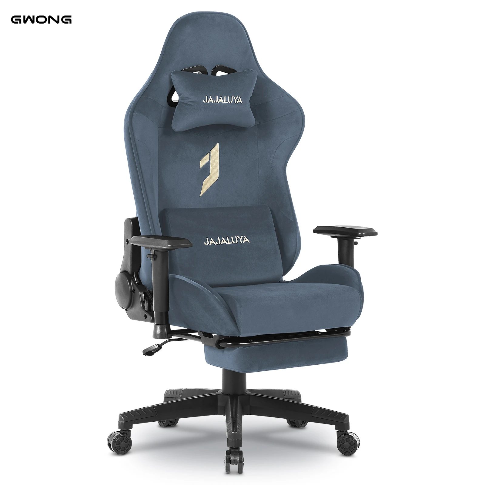 Gwong Dark Gray Gaming Chair with Independent Armrests, Suede Leather Headrest, Lumbar Support (with Vibration), and Leg Rest