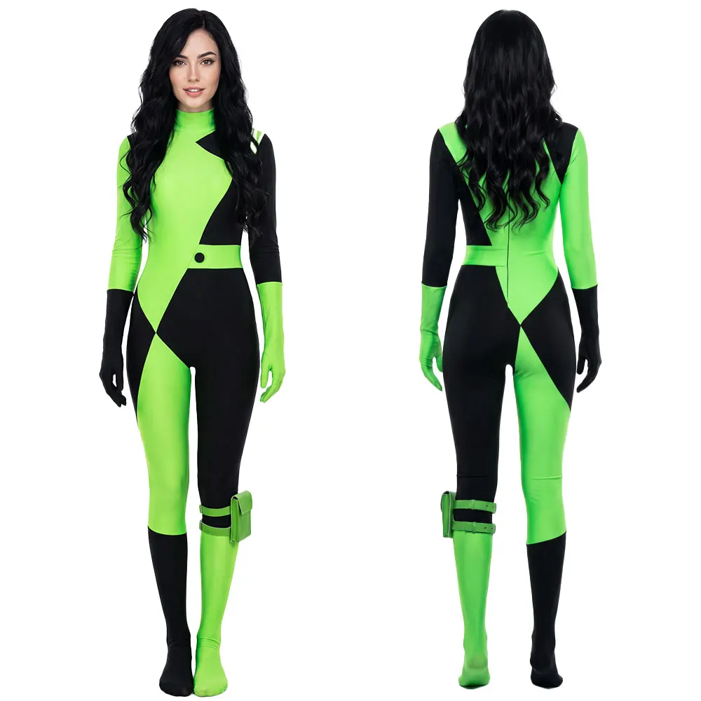 Shego Halloween Cosplay Costume Kim Possible Green Jumpsuit Anime Super Vilain Elastic Spandex Zipper In Stock Takerlama