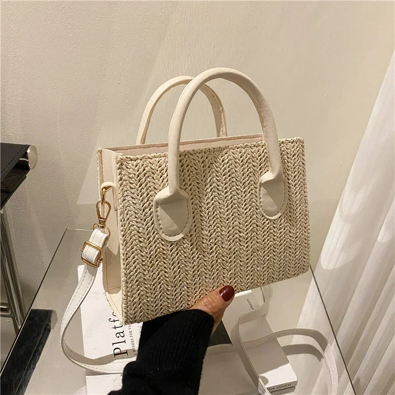 Zomer Netto Rood Gras Geweven Tas Crossbody Tas Nieuwe Mode Japanse Kleine Verse Bloem Geweven Handtas Schoudertas - afbeelding 2