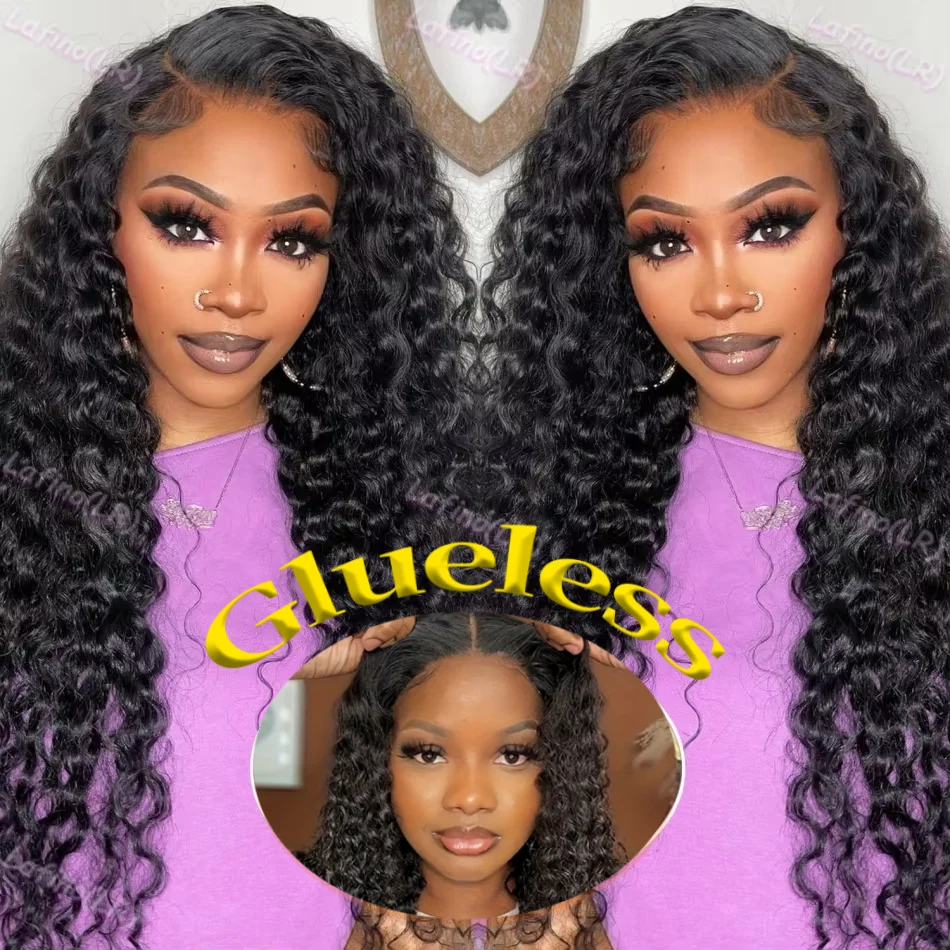 

Glueless Wig Human Hair Ready To Wear Deep Wave Lace Front Wig 4x4 5x5 Lace Closure Black Wig Curly HD Lace Frontal Human Hair