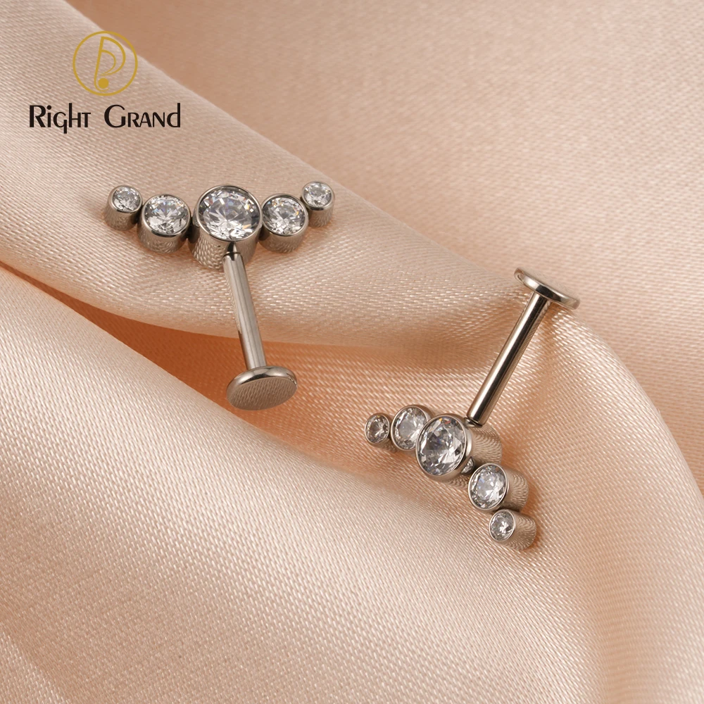 Right Grand ASTM F136 Titanium Stud Cluster CZ Earring Internally Threaded Helix Rook Daith Conch Tragus Cartilage Ear Piercing
