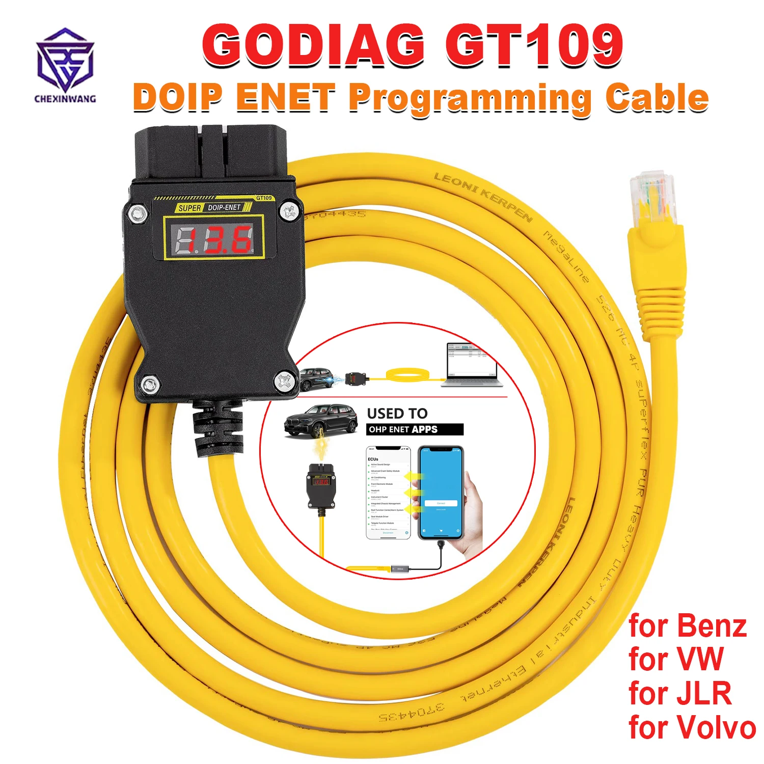 

GODIAG GT109 DOIP ENET Programming Cable DOIP Diagnostic Programming Coding Adapter for BMW/Benz /VW /Audi/JLR /Volvo/Land Rover