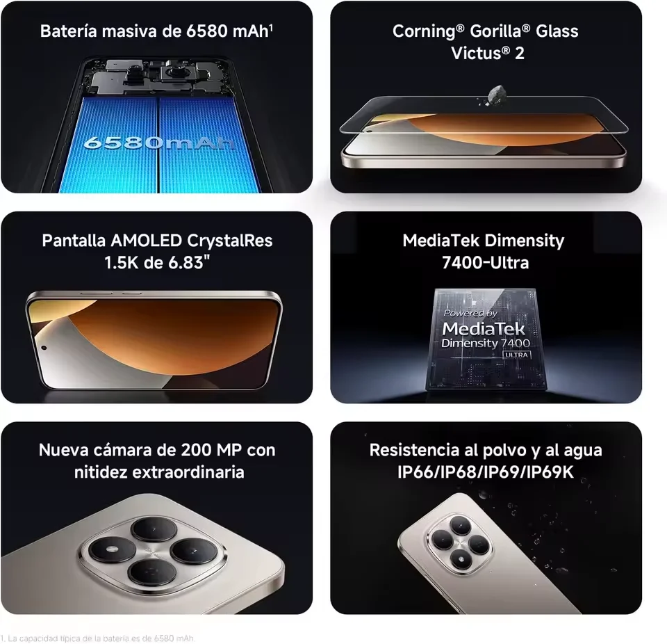 Xiaomi Redmi Note 15 Pro 5G Smartphone MTK Dimensity 7400-Ultra Pantalla de 6.83″ 120Hz Cámara de 200MP Batería de 6580mAh NFC 3
