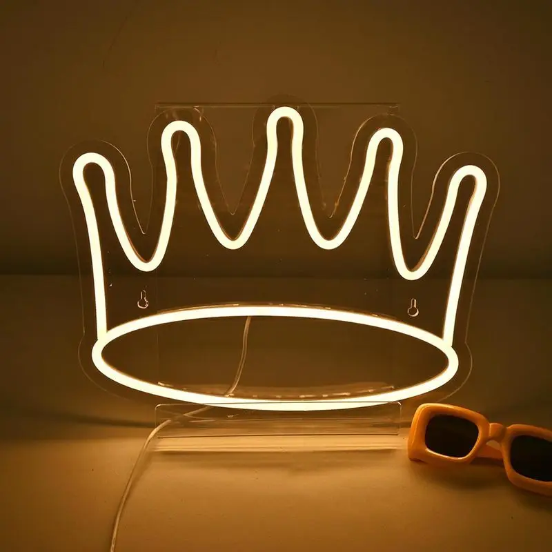 Crown-Shaped Frameless Hanging Light - Large Crown Neon Light Sign with Warm White Glow - King Queen Wall Decor for Room