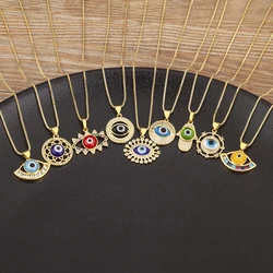 Nidin Hot Sale Round Shape Evil Eye Personality Pendant Necklace For Women Luxury Shiny Crystal Zircon Jewelry Accessories Gifts