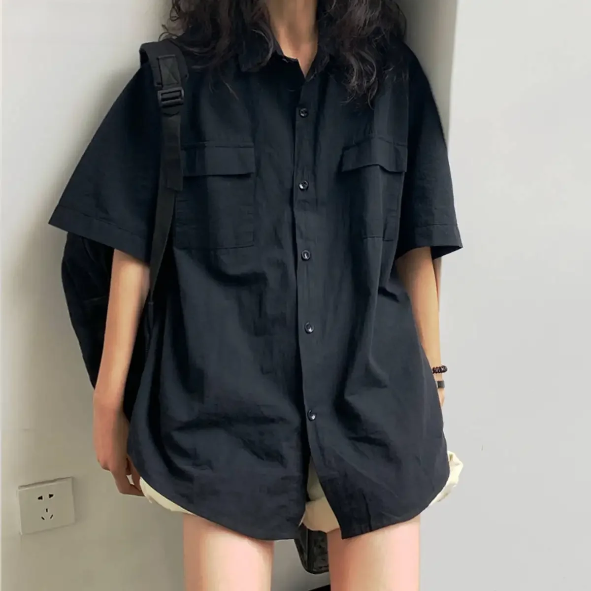 Bluzka Damska Letnia Krótki Rękaw Retro Studenci Streetwear Bf Para Popularny Biały Koreański Styl Szykowny Jednorzędowy Podstawowy Nowy — zdjęcie 2