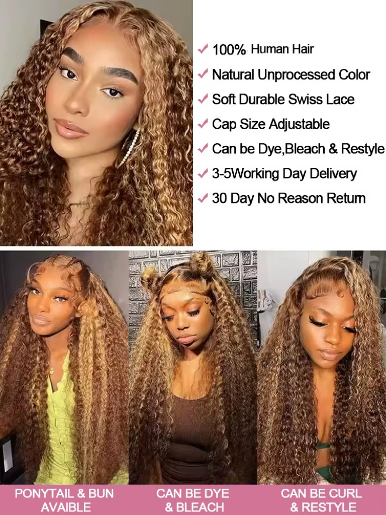 250% Highlight Deep Wave 13x6 Hd Lace Frontal Wig Human Hair Pre Plucked 30 40 Inch Brown Ombre Curly Water Wave human hair wigs image 5