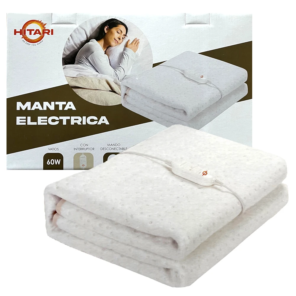 150x80 cm electric heating blanket with automatic protection, temperature control, two speeds, 60W, efficient consumption, washable and breathable