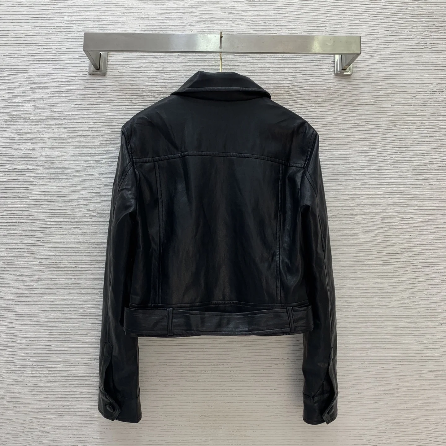 

New leather texture handsome and fashionable double pocket belt short PU leather motorcycle jacket jacket! 80