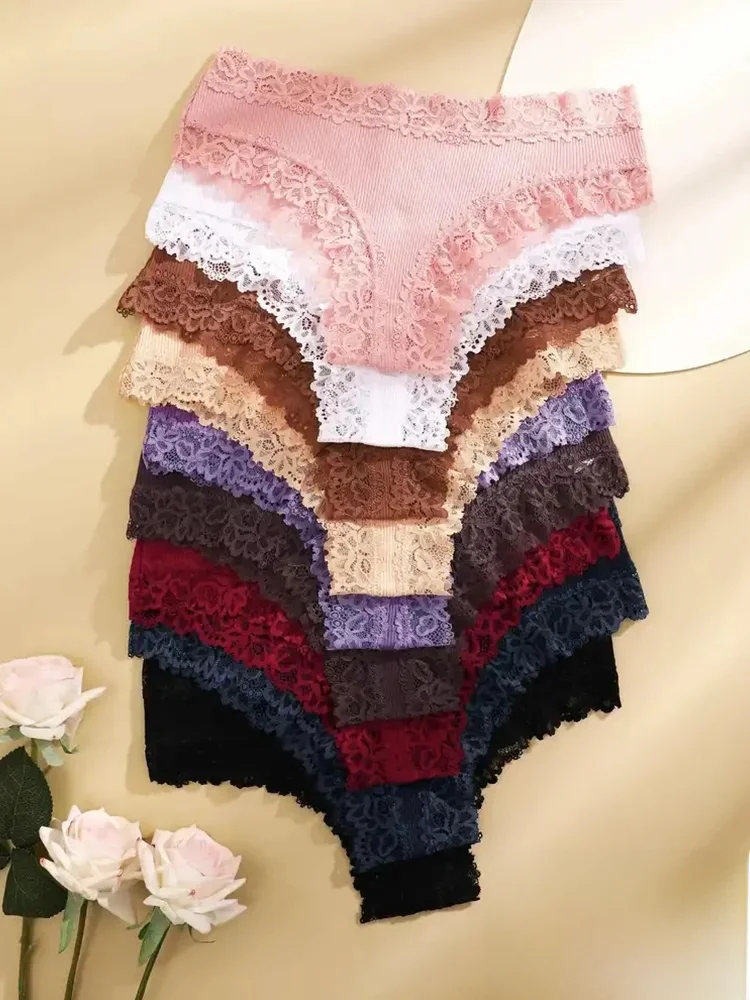 5 Teile/satz Frauen Baumwolle Höschen Floral Spitze Intime Unterwäsche Trendy Patchwork Spitze Slip Weibliche Weiche Unterhose Dessous S-XL