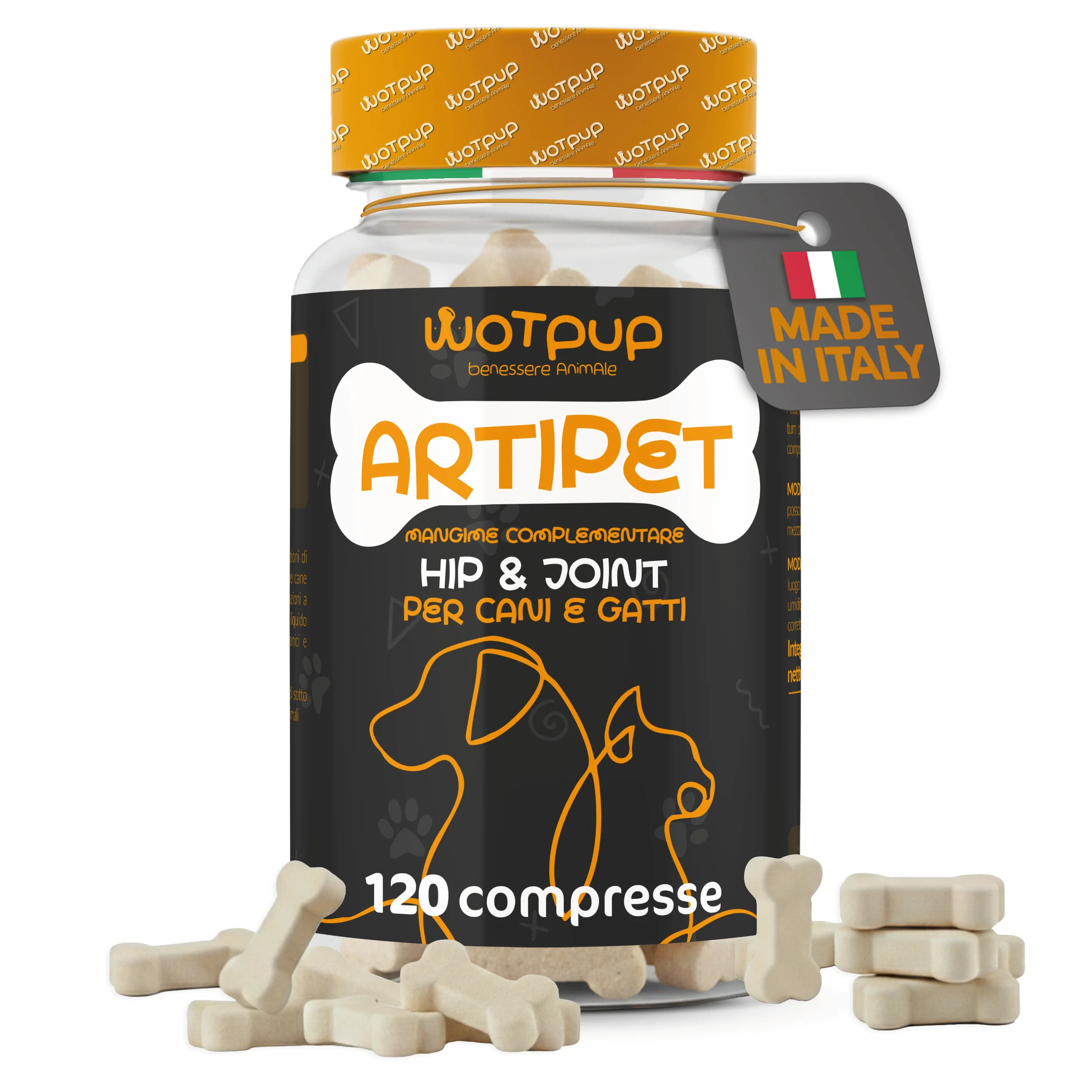 Artipet Honden en Katten Gezamenlijke Ondersteuning Supplement | 120 tabletten met MSM, Devil's Claw, Chondroïtine, Glucosamine | Hulp bij de mobiliteit van huisdieren, gemaakt in Italië