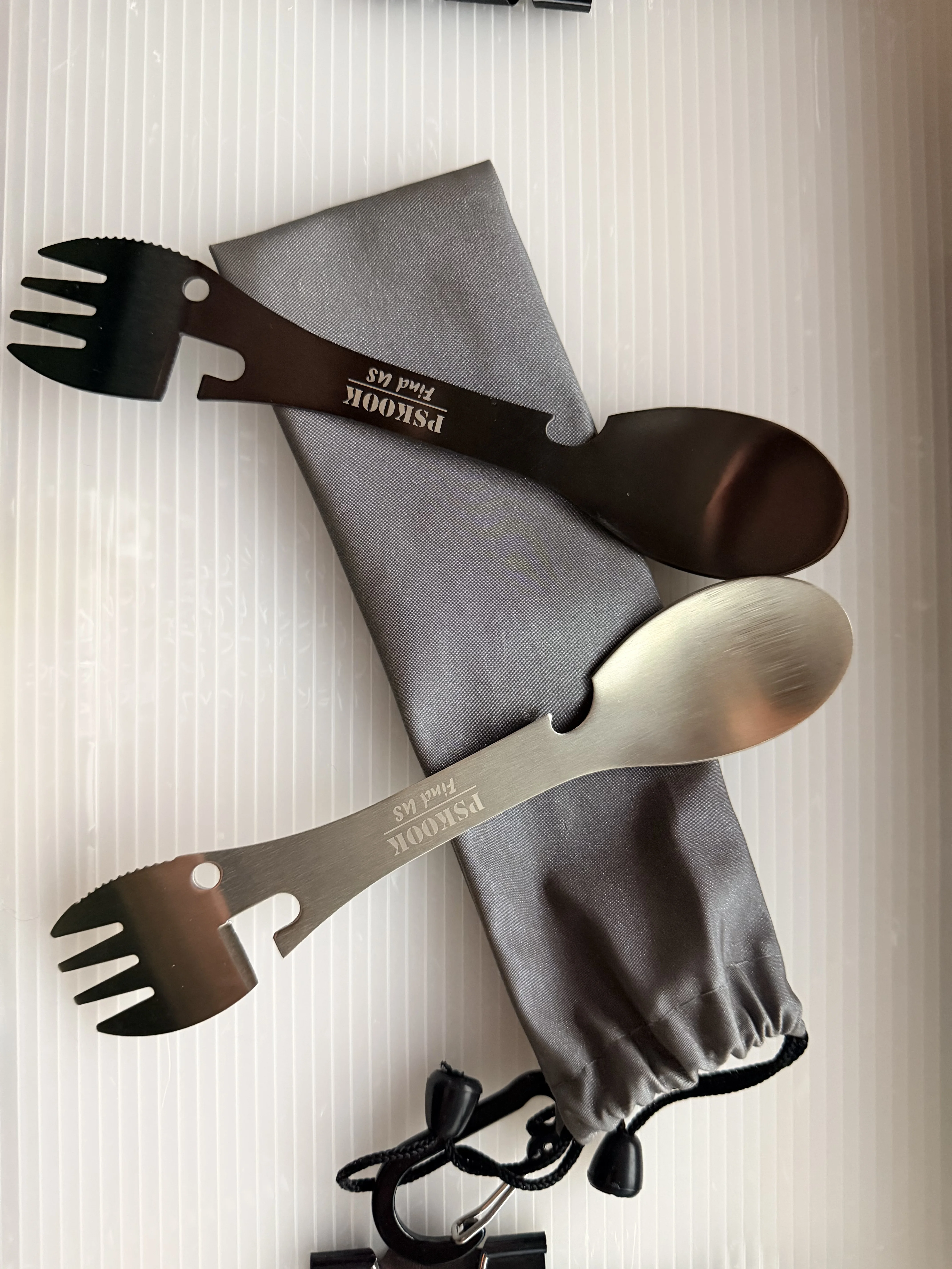 PSKOOK Outdoor Survival Tools 5 in 1 Camping Multi-functional EDC Kit Practical Fork Knife Spoon Bottle/Can Opener photo review