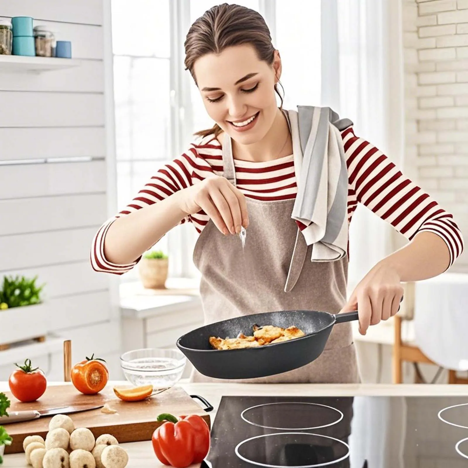 4 poêles en fonte antiadhésives pour crêpes et steaks, idéales pour barbecue, friture, grillades, braisage, rôtissage de viande et légumes, 14cm/16cm/20cm/26cm