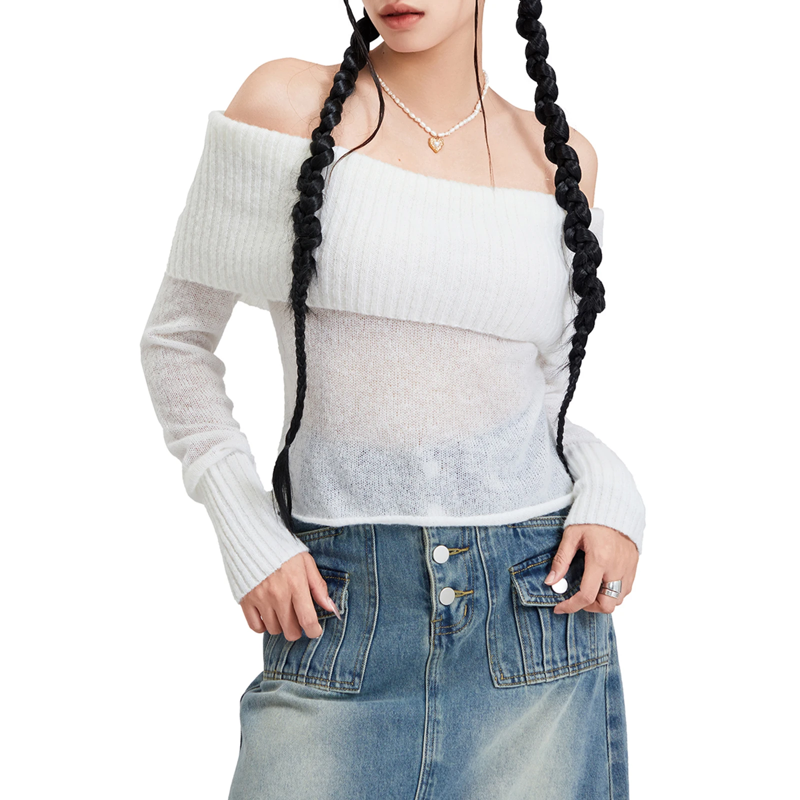 Women Knit Crop Tops Fashion Streetwear Off Shoulder Patchwork Hollowed Pullovers Fall Female Long Sleeve Backless Slim Sweater