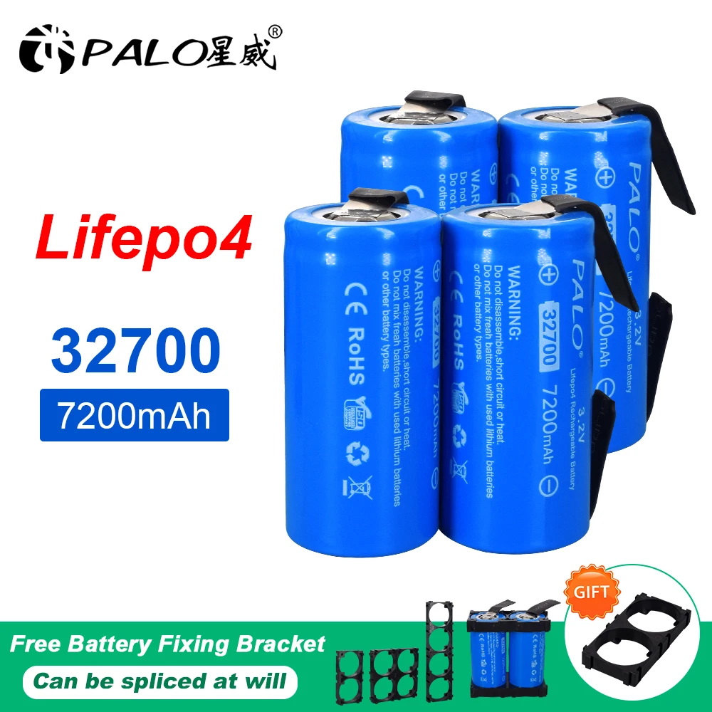 

PALO Original 3.2V 32700 LiFePO4 Battery 7200mah 35A Continuous Discharge Maximum 55A High Power Battery 32700+Nickel Sheets