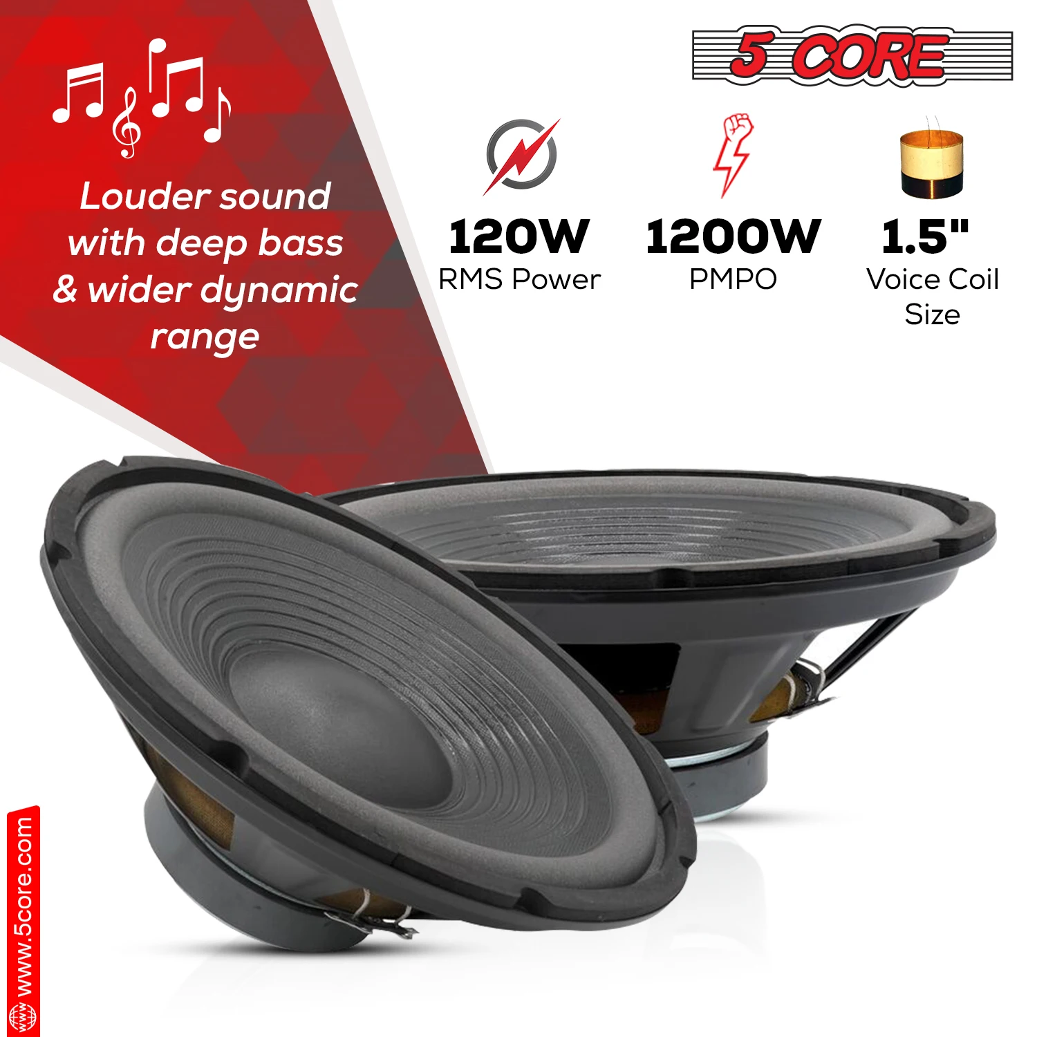 5Core 12 "مضخم صوت 1200W PA DJ Sub Woofer Audio 8Ohm w Deep Bass Pro استبدال الصوت مكبر صوت عالي #5