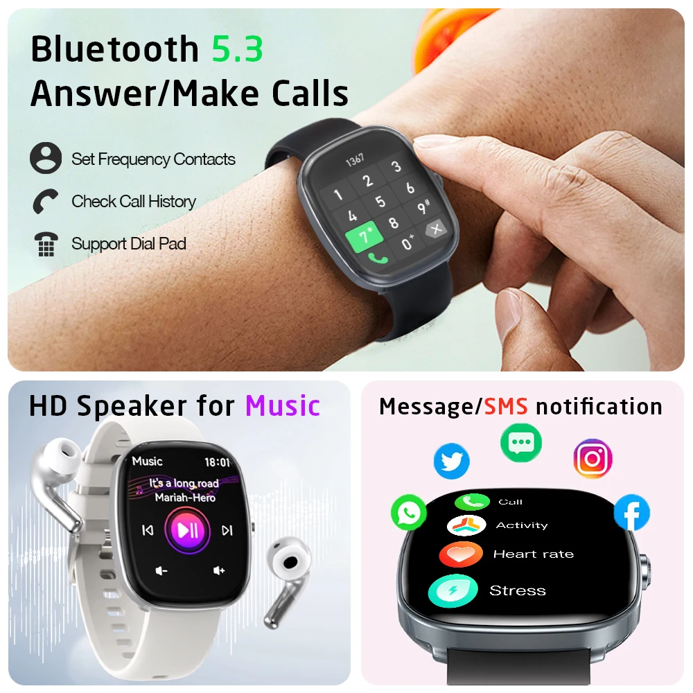 1.83'Huafit S5 ساعة ذكية مع رسالة الرد على المكالمات IP68 مراقبة النوم الرياضة عداد الخطى تنبيهات المعلومات آيفون أندرويد