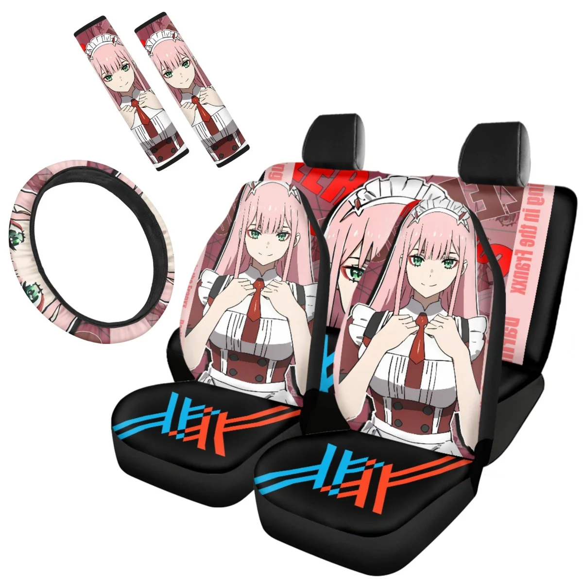 Universal Car Seat Covers Zero Two Darling in The Franxx Anime Steering Wheel Cover Protect Neck And Shoulder Safety Belt Covers