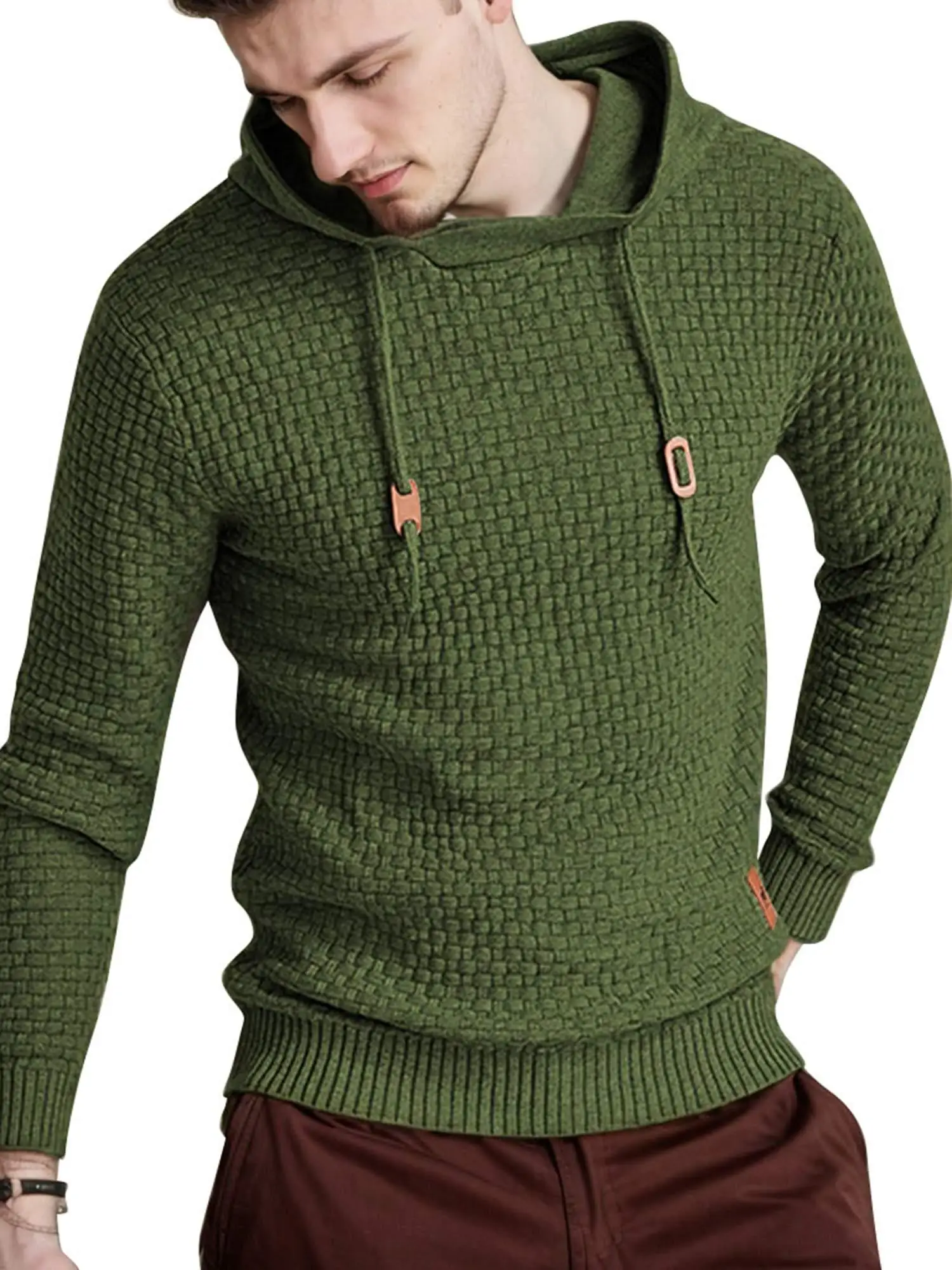 سويت شيرت رجالي بقلنسوة كاجوال بأكمام طويلة برباط وافل وسترة بغطاء للرأس بقصة ضيقة #1