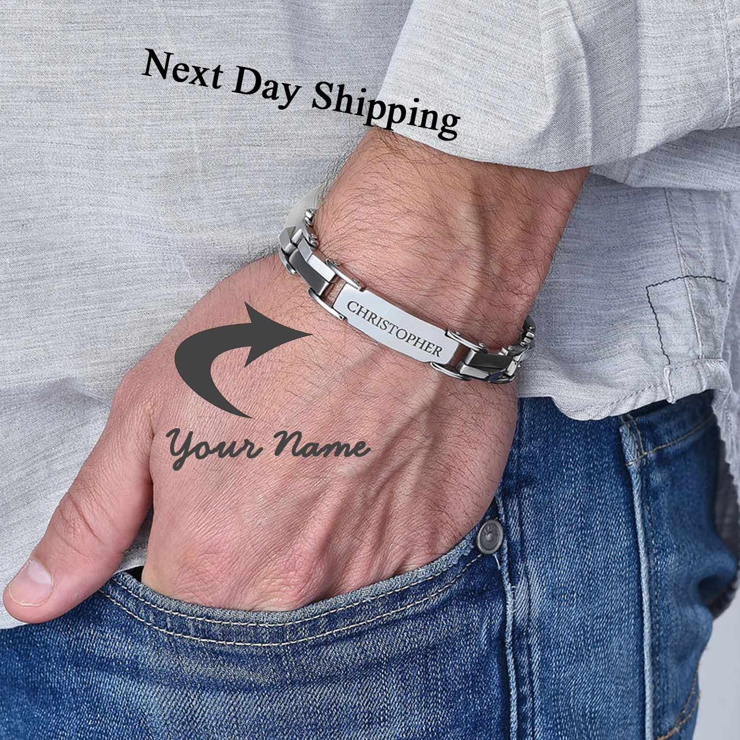 

Men Name Bracelets Jewelry Personalized Date Bracelet For Dad Customized Coordinate 316LStainless Steel Bangle Father’s Day Gift