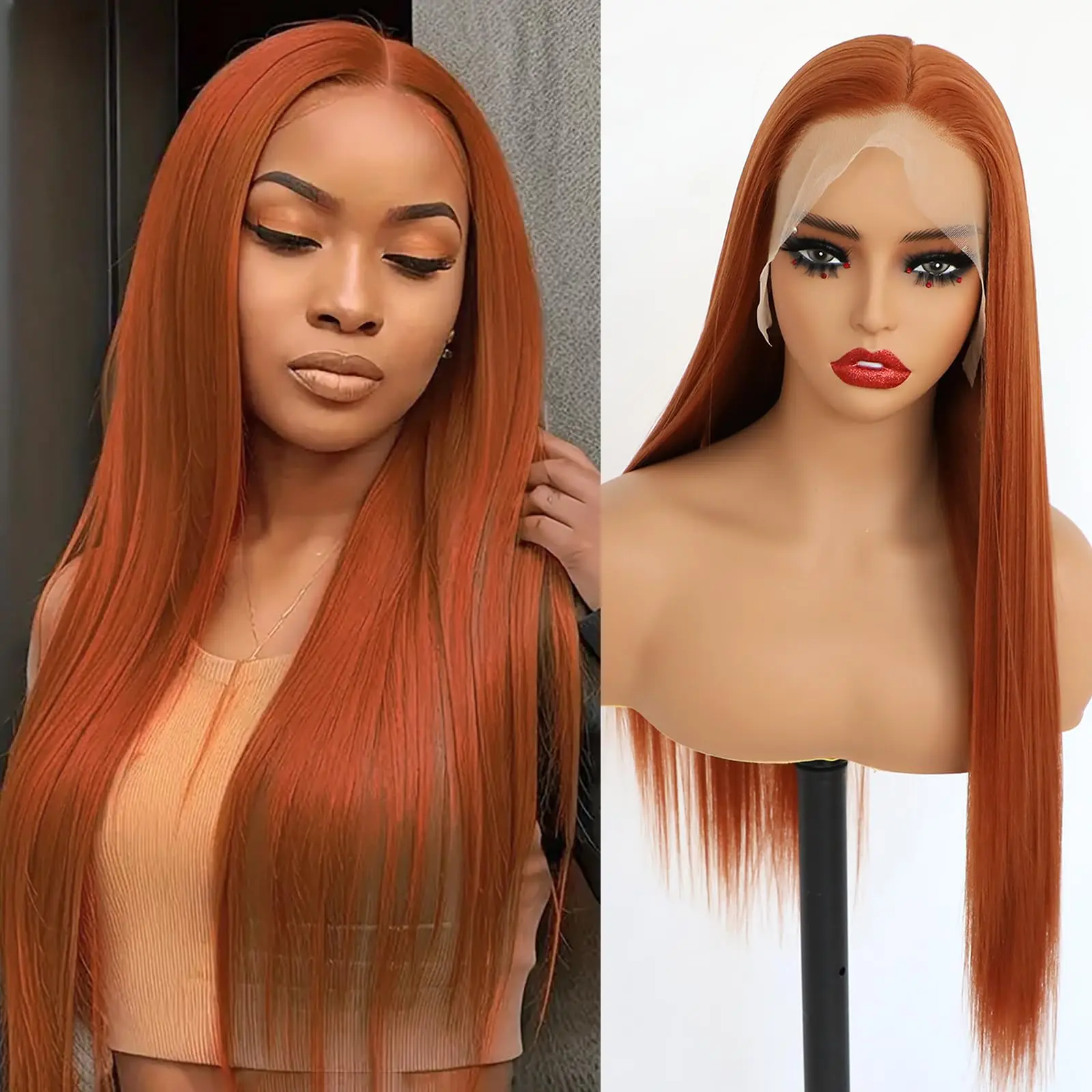 13x6 Ginger Orange Lace Front Human Hair Wigs 200 Density HD Transparent Straight Lace Frontal human hair Wig for Women choice