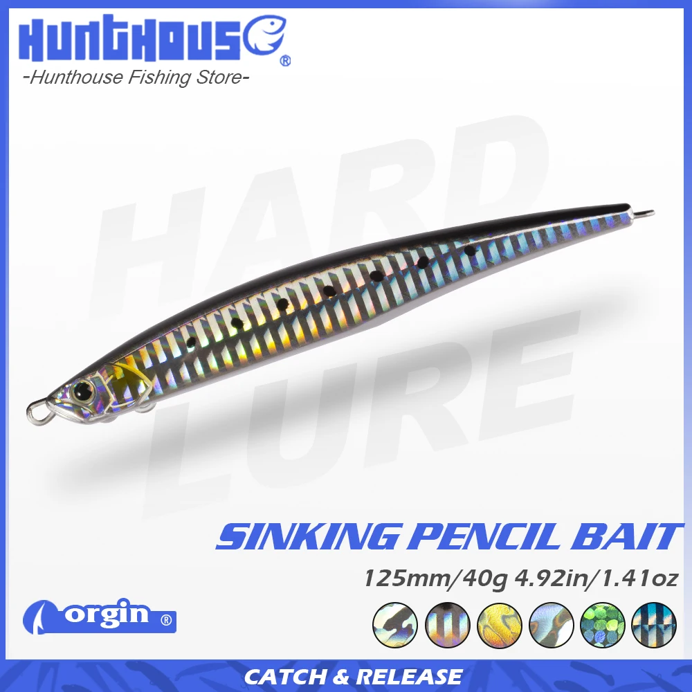 Hunthouse Pencil Fishing Press Heavy Pencil Lure 125mm/40g Saltwater Sinking Sea Bass Perch Swimbait Long Casting LW509