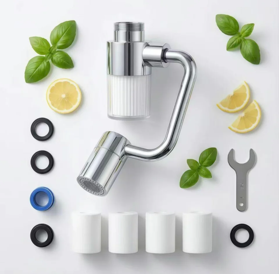 

440° Rotating Faucet Extender with Stainless Steel Filtration - U-Shaped Swivel Faucet Aerator, Dual Spray Modes, Universal Fit, Bathroom Accessories for Kitchen Use with Installation Kit