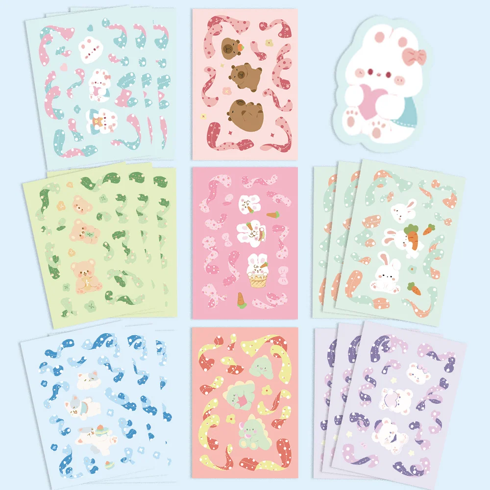 8/16Sheets Cute Little Animal Ribbon Star Puzzle Stickers PVC Material DIY Refrigerator And Phone Children's Party Gift Stickers