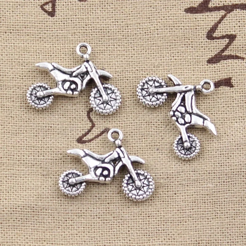 12 sztuk Charms motocykl motocross 17x23mm antyczne srebro kolorowy platerowany wisiorki dokonywanie DIY Handmade tybetański srebrny kolor biżuteria — zdjęcie 2