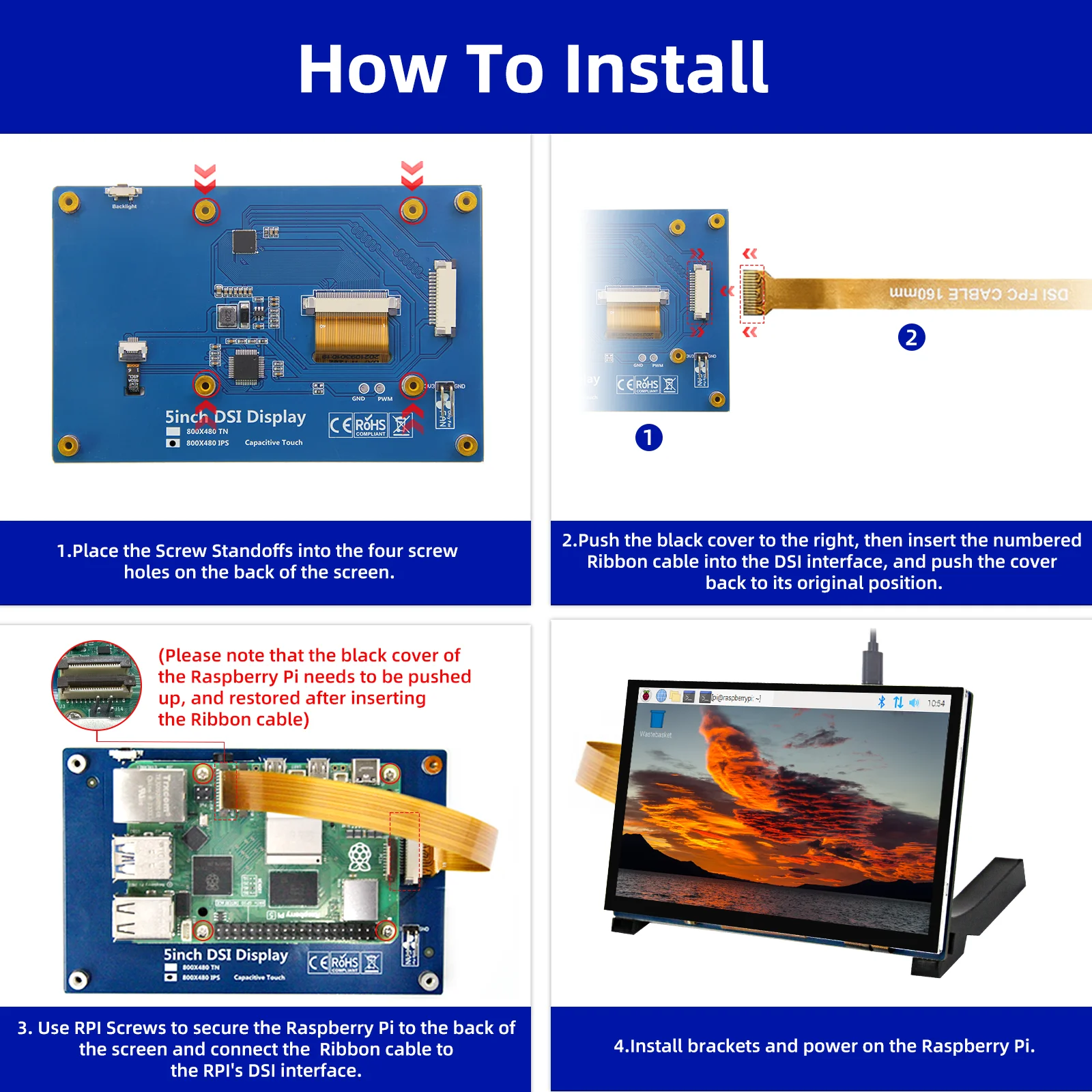 Imagem -04 - Ipistbit 4.3 Polegada Dsi Tela de Toque Lcd Portátil Capacitivo Monitor Touchscreen 800x480 para Raspberry pi 3b Mais 2